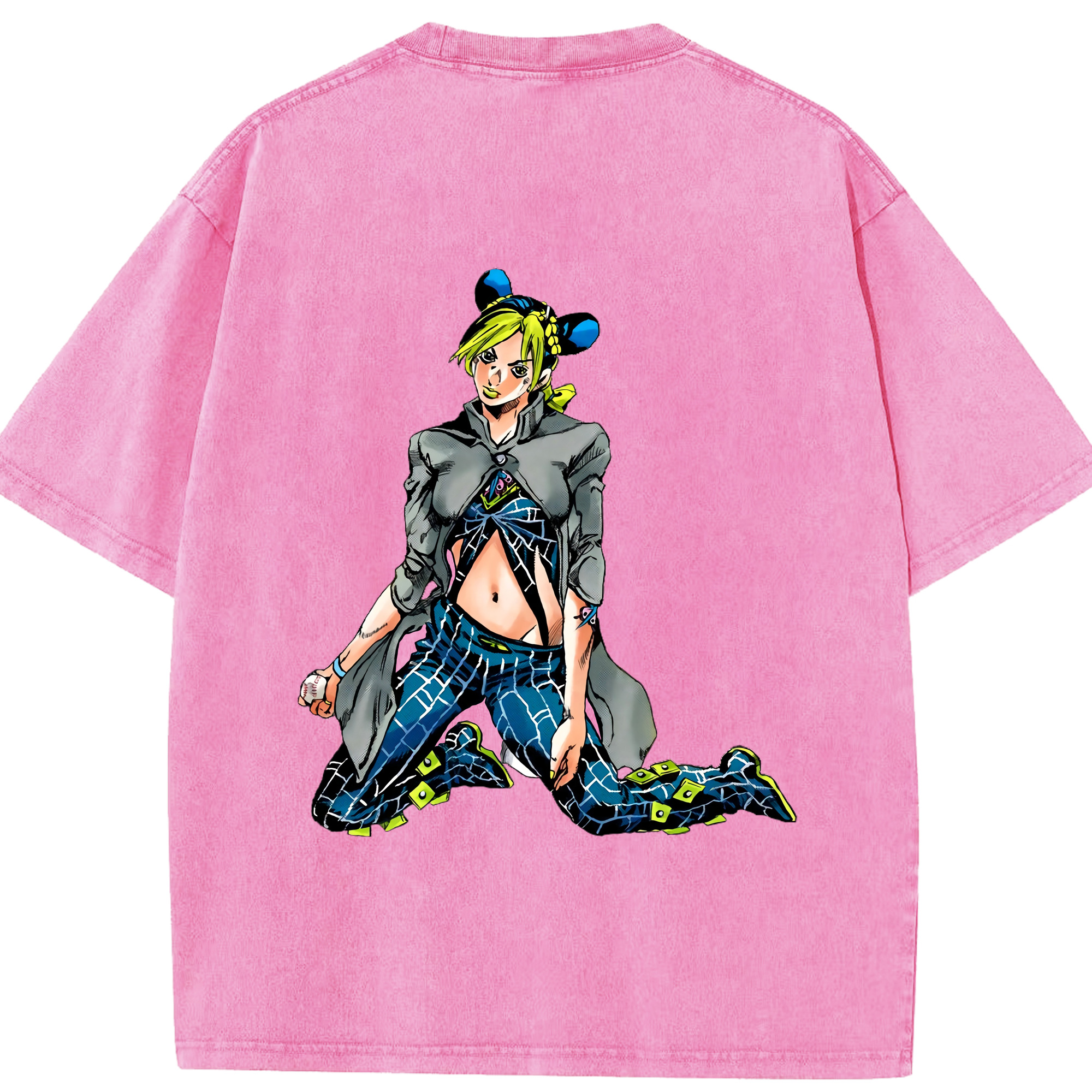 （画像用） "ジョジョの奇妙な冒険 くうじょう ジョリーン JoJo's Bizarre Adventure Jolyne Cujoh " 綿100% ヴィンテージ風 半袖Tシャツ（背面プリント）